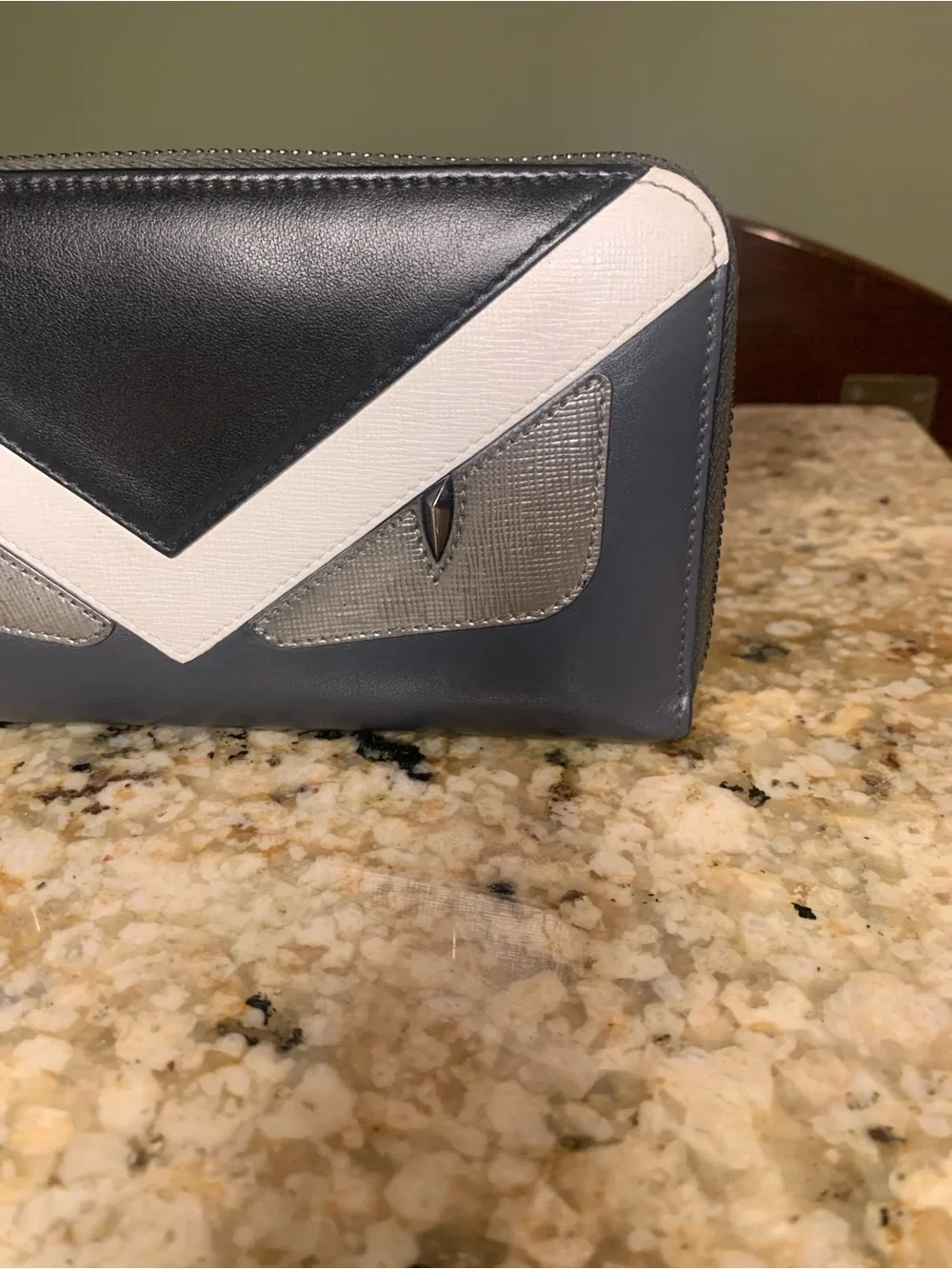 Fendi Monster Black, White and Gray Leather Zip-Around Wallet - Picture 3 of 17